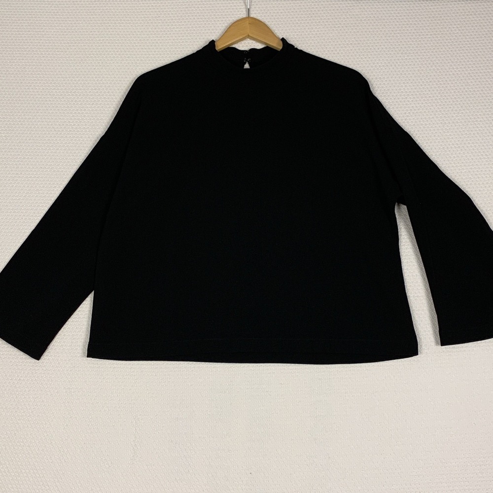 Madewell Black Moderne Mock Neck Boxy Fit Top Long Sleeve Blouse Size Medium